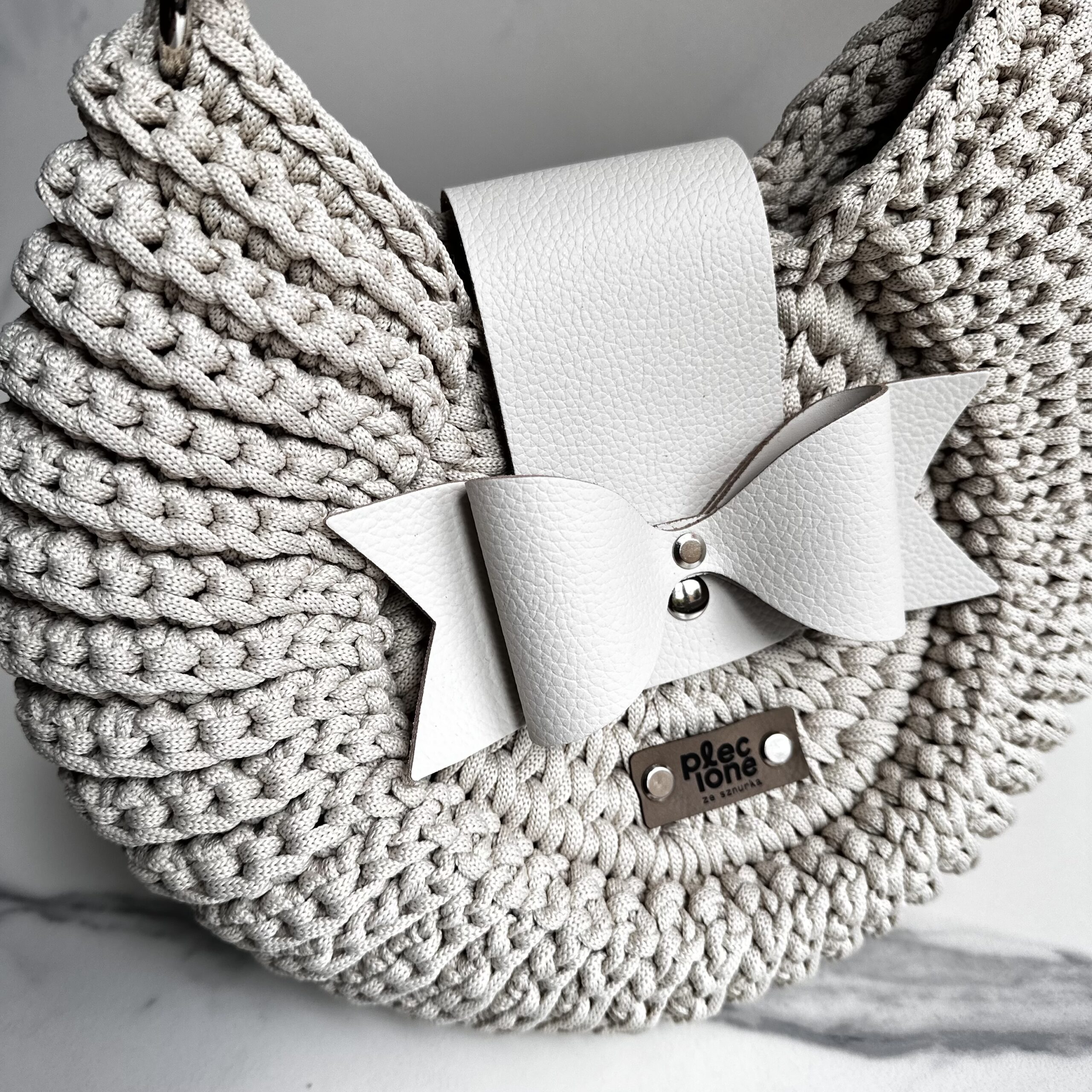 duża torebka okrągła MUSZELKA ze sznurka torebka okrągła na szydełku torebka szydełkowa pleciona ze sznurka handmade plecione ze sznurka pl