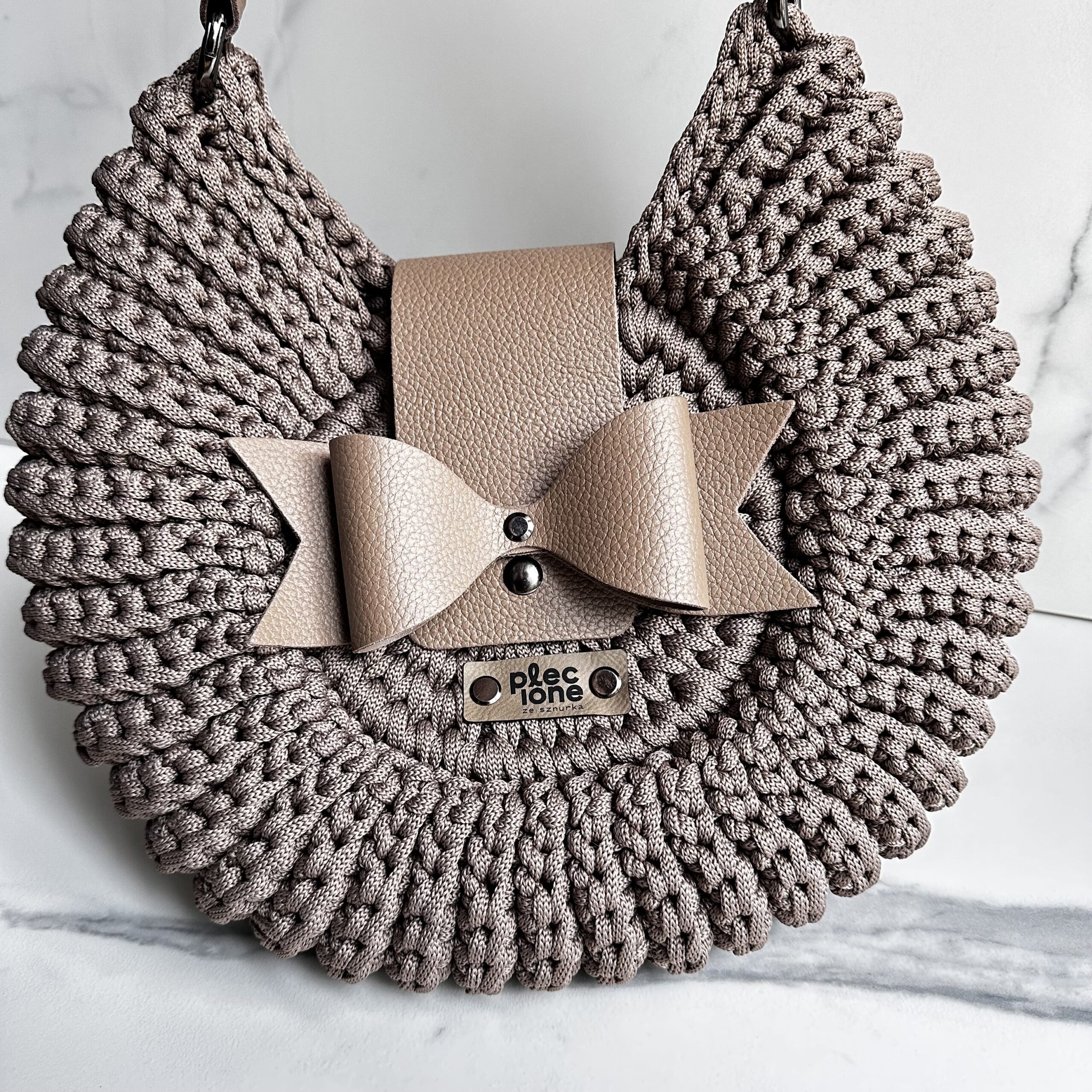 duża torebka okrągła MUSZELKA ze sznurka torebka okrągła na szydełku torebka szydełkowa pleciona ze sznurka handmade plecione ze sznurka pl